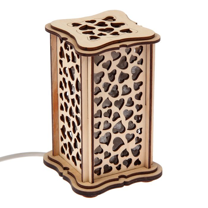 Соляной светильник "Сердечки" малый 15 x 10 см, деревянный декор