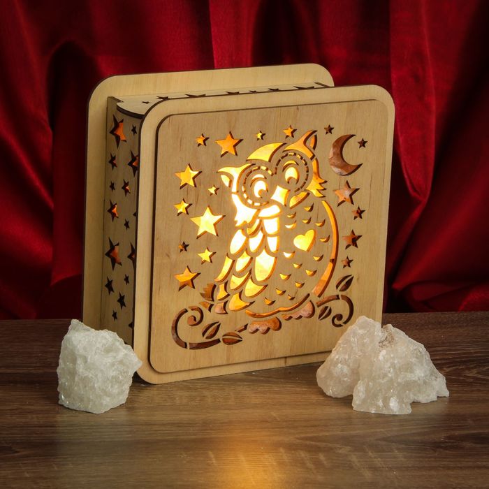 Соляной светильник "Сова", 18 х 18 см, деревянный декор