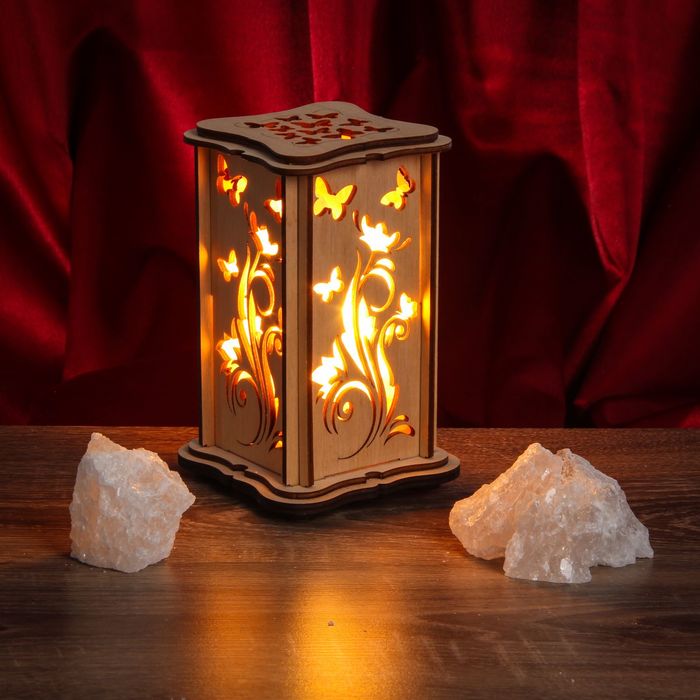 Соляной светильник "Бабочки" малый 15 x 10 см, деревянный декор