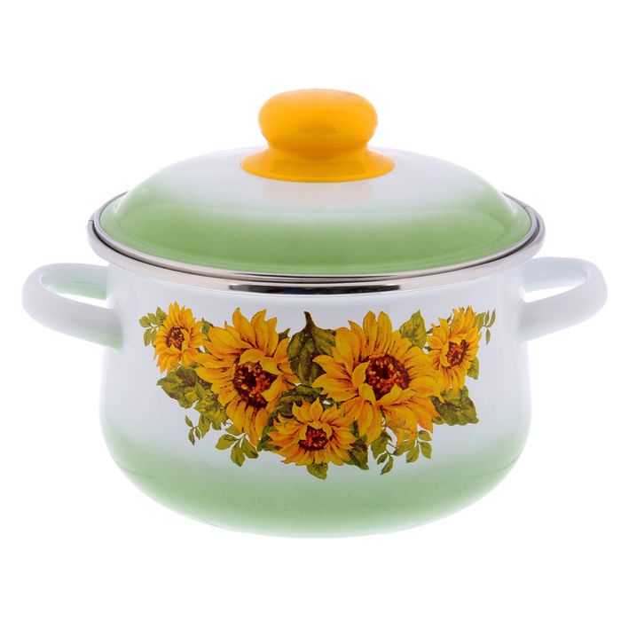 Кастрюля 2 л коническая "Подсолнухи", цвет белый