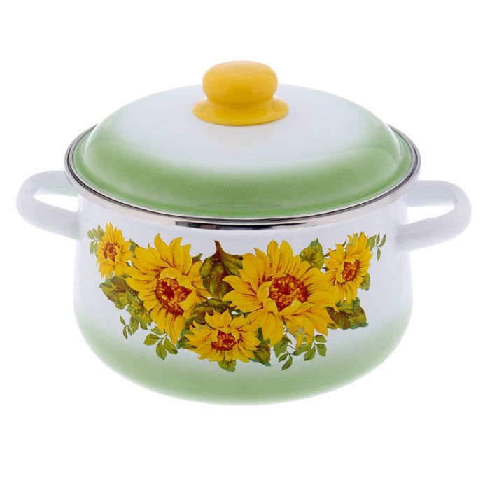 Кастрюля 4 л коническая "Подсолнухи", цвет белый