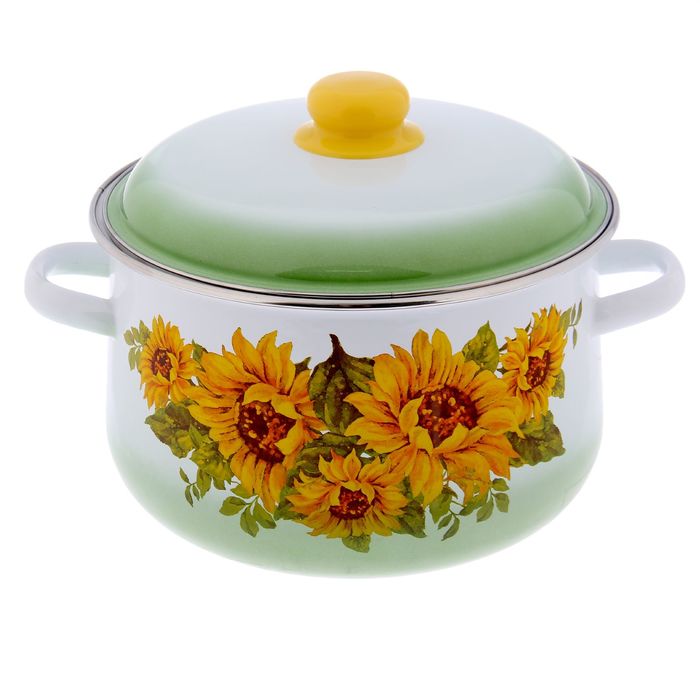 Кастрюля 5,5 л коническая "Подсолнухи", цвет белый