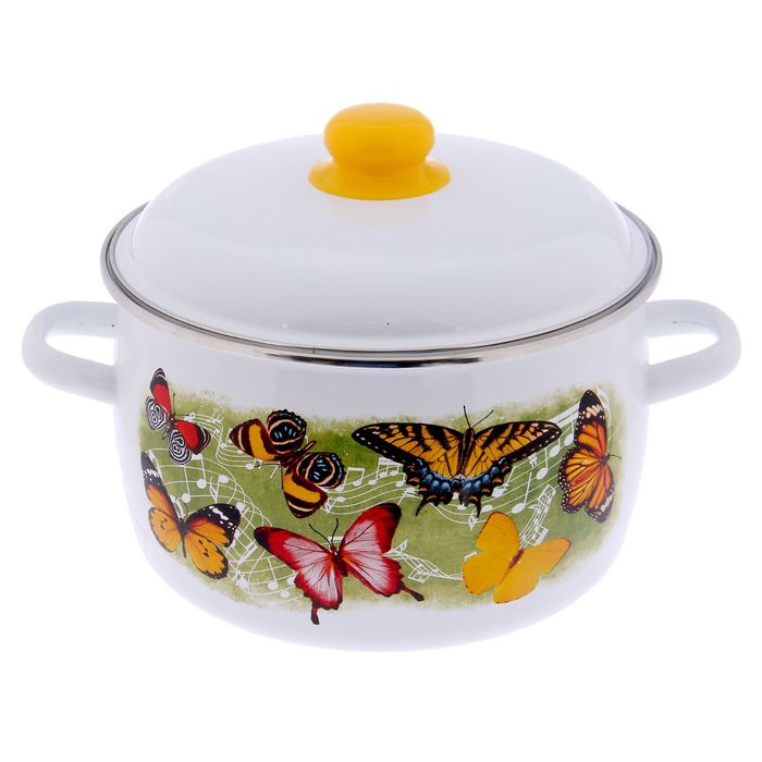 Кастрюля 5,5 л сферическая "Бабочки", цвет белый