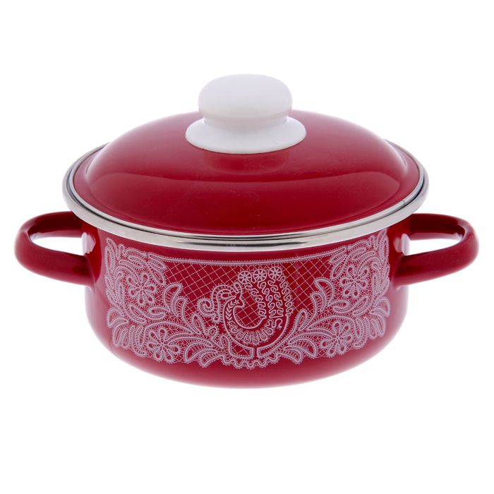 Кастрюля 1,5 л цилиндрическая "Вологодское кружево", цвет вишнёвый
