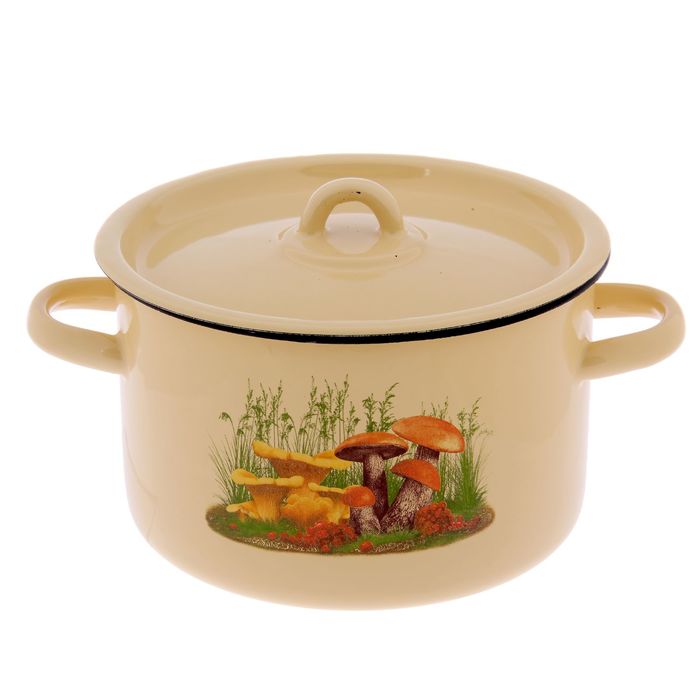 Кастрюля 2,9 л цилиндрическая "Грибы", цвет кремовый