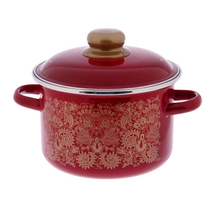 Кастрюля 2 л цилиндрическая "Узор", цвет вишневый