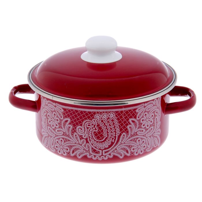 Кастрюля 3 л цилиндрическая "Вологодское кружево", цвет вишнёвый