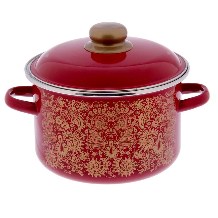 Кастрюля 3 л цилиндрическая "Узор", цвет вишневый