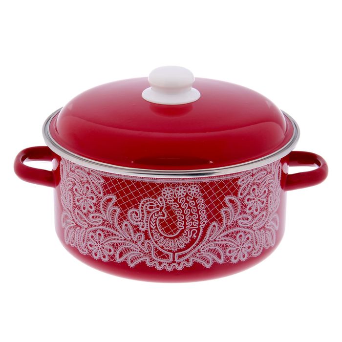 Кастрюля 5 л цилиндрическая "Вологодское кружево", цвет вишнёвый
