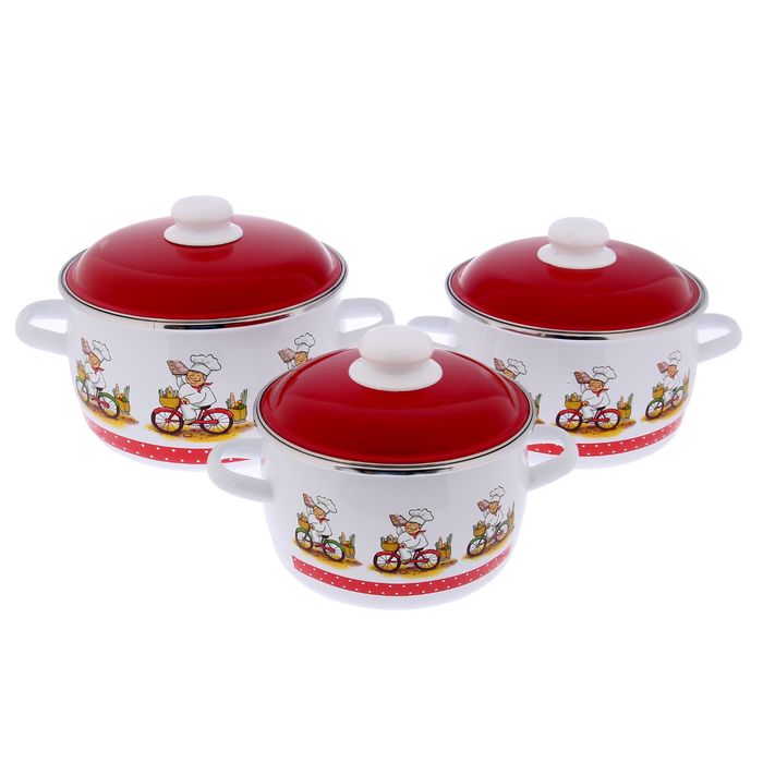 Набор кастрюль "Поварята", 3 предмета: 2 л, 3 л, 4 л, цвет белый