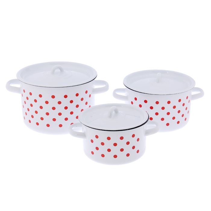 Набор кастрюль "Красный горох", 3 предмета: 1,5 л, 2,9 л, 4,5 л, цвет белый
