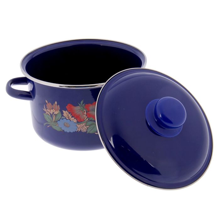 Набор посуды "Шиповник", 4 предмета: кастрюли 2 л; 3 л; 5,5 л, чайник 3,5 л, цвет синий