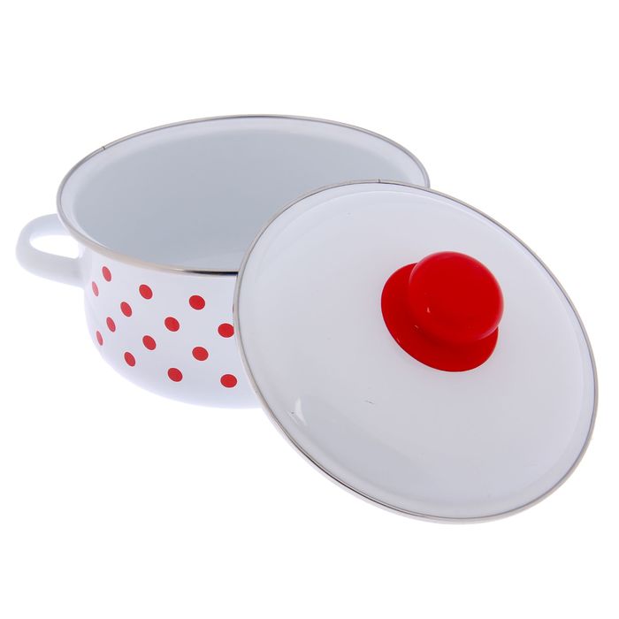 Набор кастрюль "Красный горох", 5 предметов: 1,5 л, 2 л, 3 л, 4 л, 5 л, цвет белый