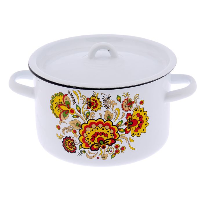 Кастрюля цилиндрическая 2,9 л "Хохлома", цвет белый