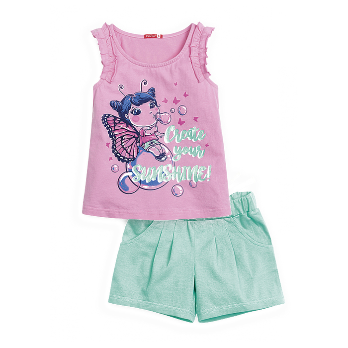 Комплект (майка+шорты) для девочки, рост 110 см, цвет розовый