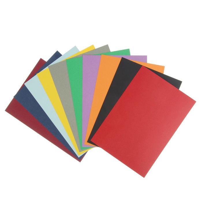 Картон цветной А4, 10 листов, 10 цветов, крашенный в массе