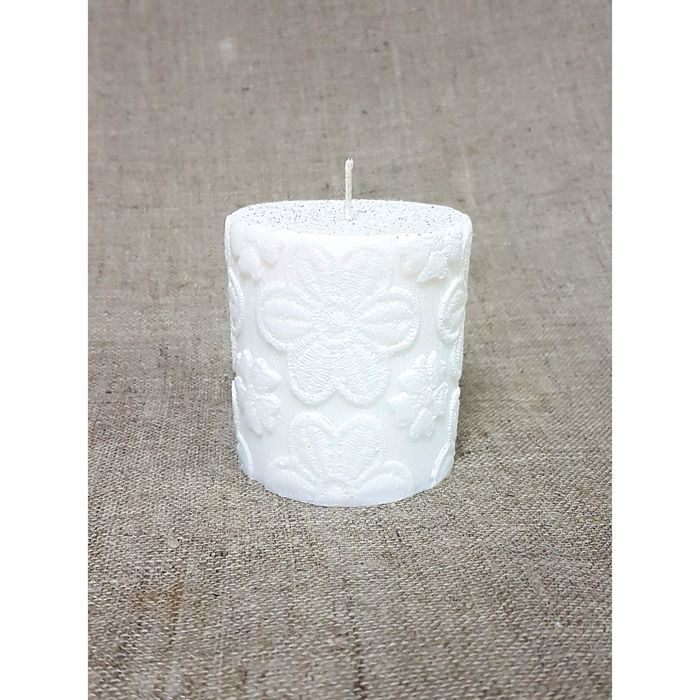 Свеча "Ручная работа" "Свадебная кружевная " белая 7х7,5см с блеском