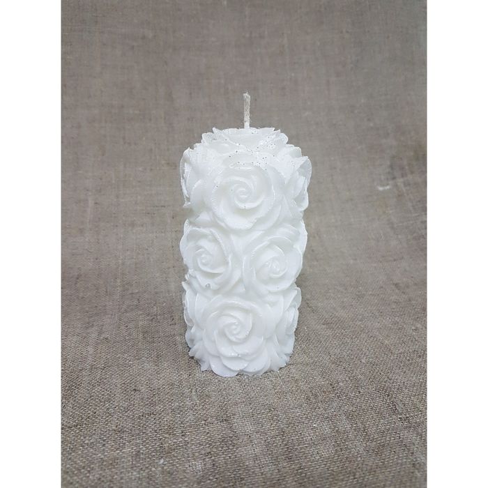 Свеча "Ручная работа" Свадебная Цилиндр из роз белый с блеском 6,5*12,5