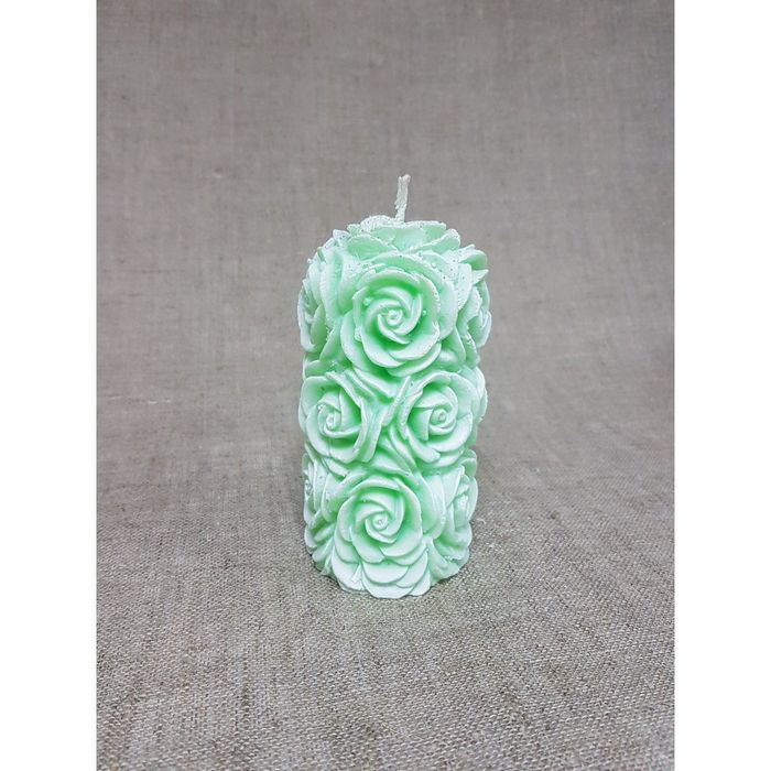 Свеча "Ручная работа" Свадебная Цилиндр из роз мятный с блеском 6,5*12,5