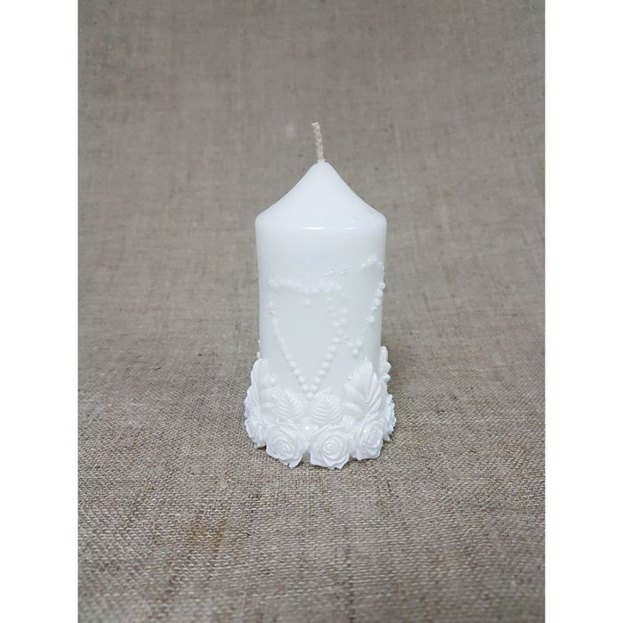 Свеча "Ручная работа" Свадебная Цилиндр с розами белый с блеском 6*10,5