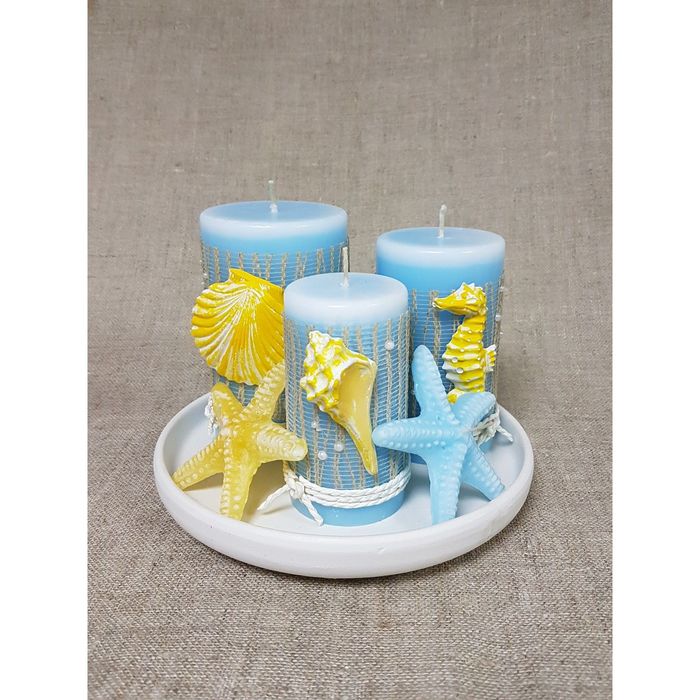 Набор свечей на подставке  "Морской" голубой 5шт/уп