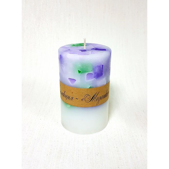 Свеча "Ручная работа" цилиндр Мозаика 80*120 Лавандовая