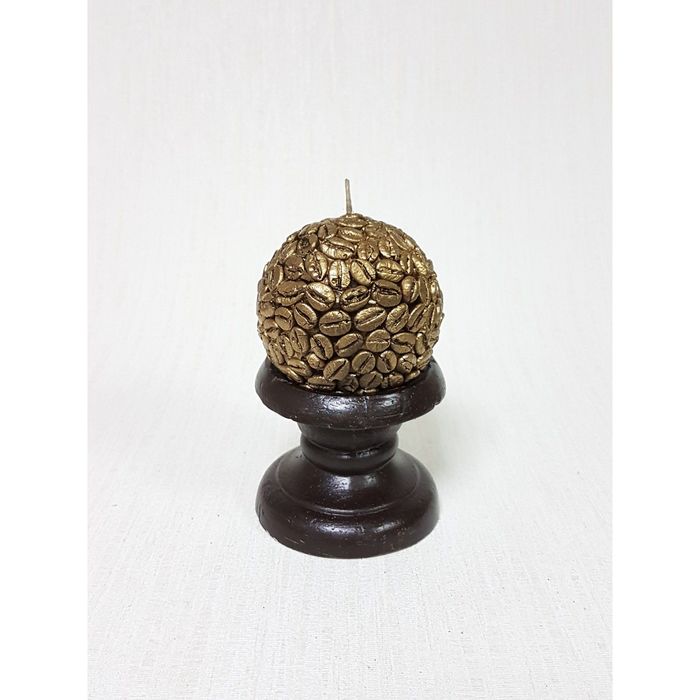 Свеча "Ручная работа" шар "Кофейное зерно" 6*6,5см золотая  на подставке