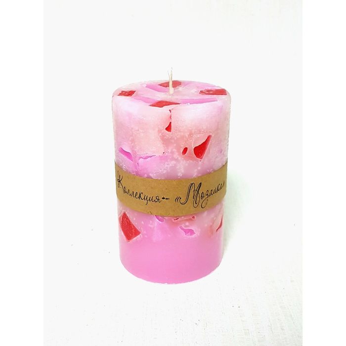 Свеча "Ручная работа" цилиндр Мозаика 80*120 Розово-красная