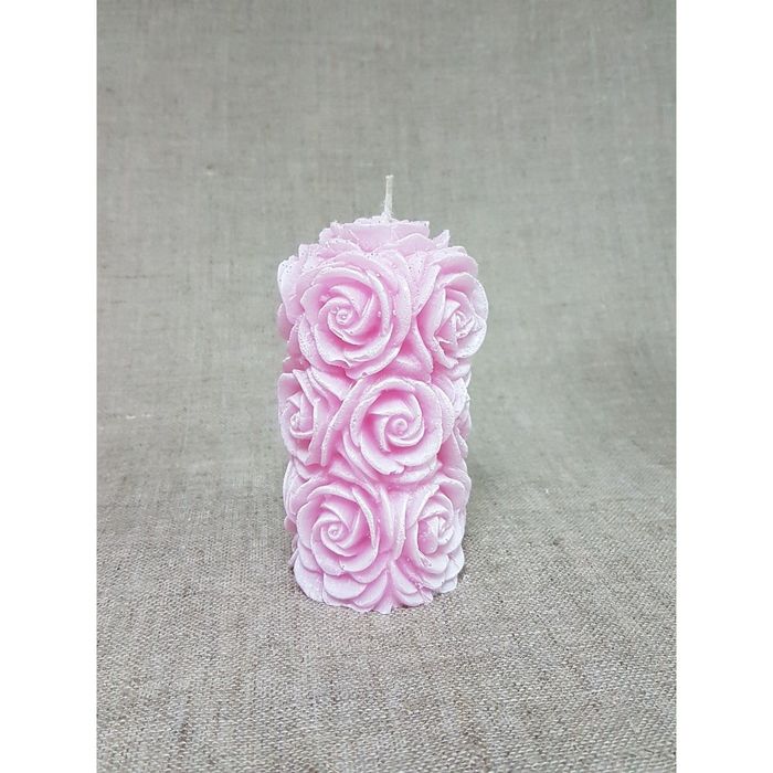 Свеча "Ручная работа" Свадебная Цилиндр из роз розовый с блеском 6,5*12,5