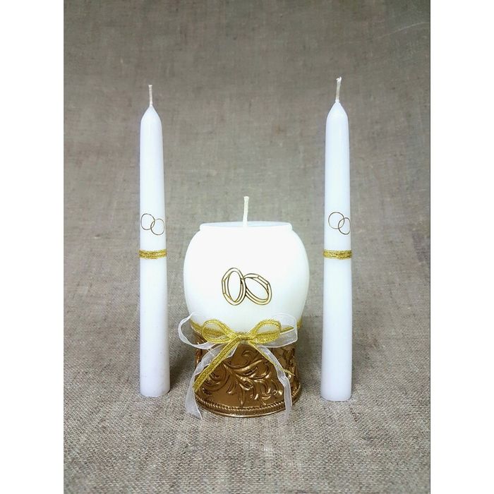 Набор Свечей Свадебный "Барокко" золотой: Родительские свечи 1,8х17,5см; Домашний очаг 9х9,5см 241