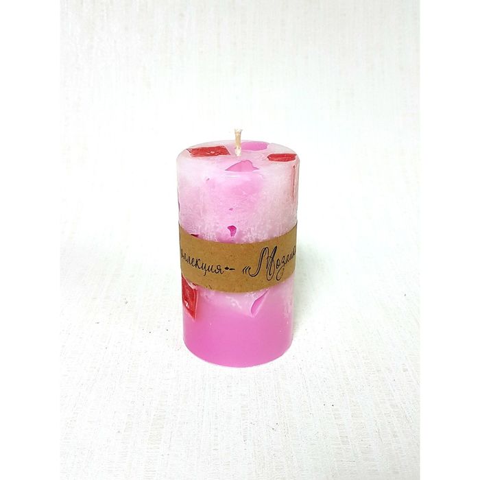 Свеча "Ручная работа" цилиндр Мозаика 52*95 Розово-красная