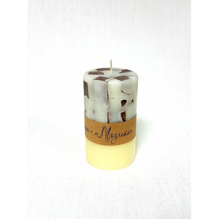 Свеча "Ручная работа" цилиндр Мозаика 60*100 сливочно-шоколадная