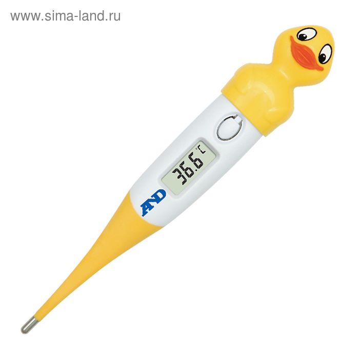Термометр электронный A&D DT-624, влагозащитный, гибкий наконечник, память, Утенок термометр электронный and dt 624 утенок желтый белый