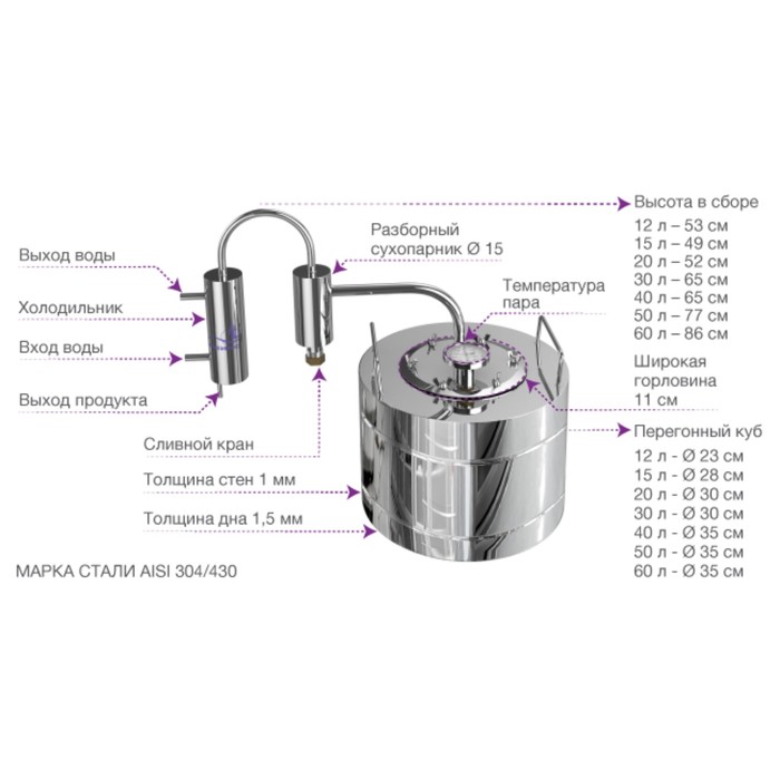 Самогонный аппарат «Мечта», 20 л, с сухопарником