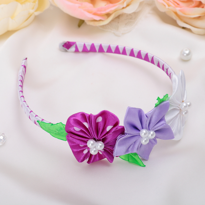 Ободок "Три цветка" микс