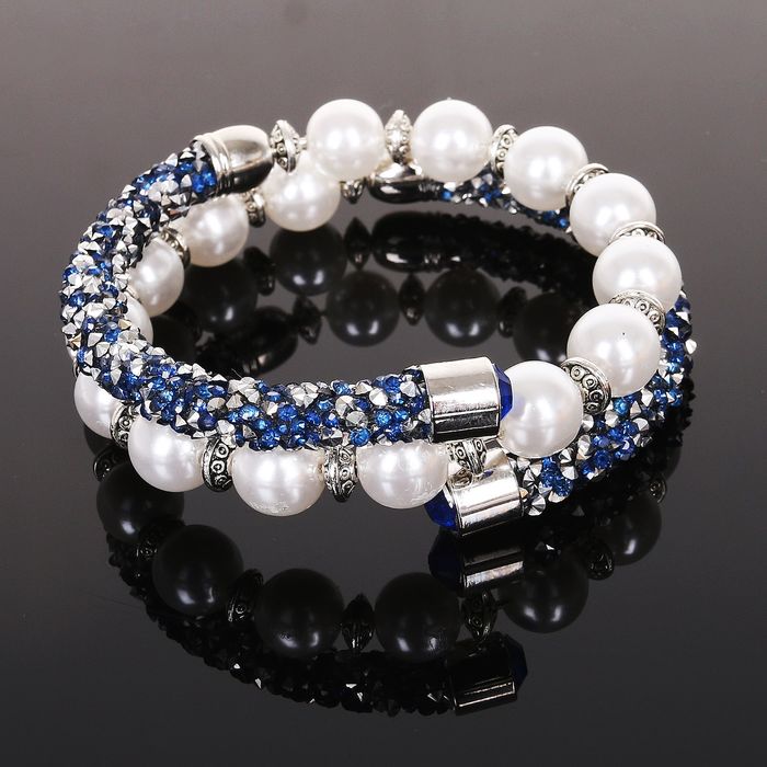 Браслет-пружинка "Шанталь" 2 ряда, изыск, цвет бело-синий