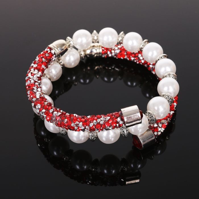 Браслет-пружинка "Шанталь" 2 ряда, изыск, цвет бело-красный