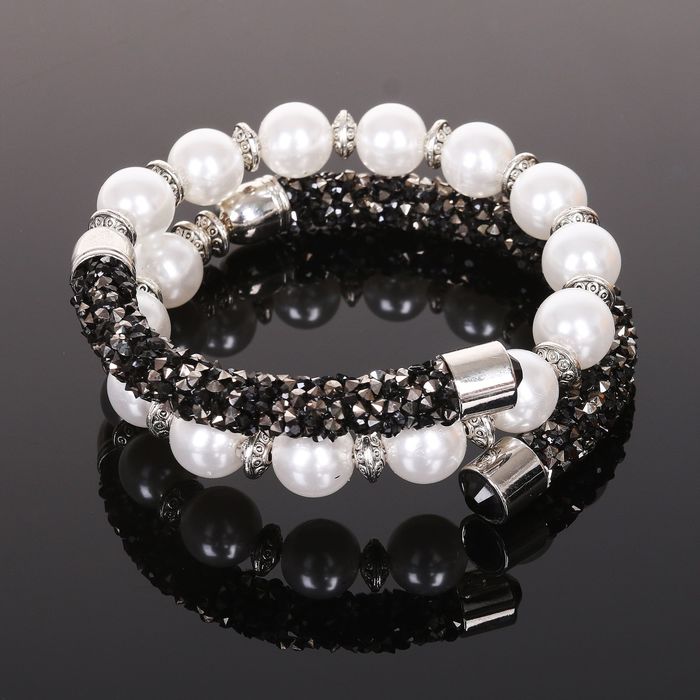 Браслет-пружинка "Шанталь" 2 ряда, изыск, цвет бело-чёрный