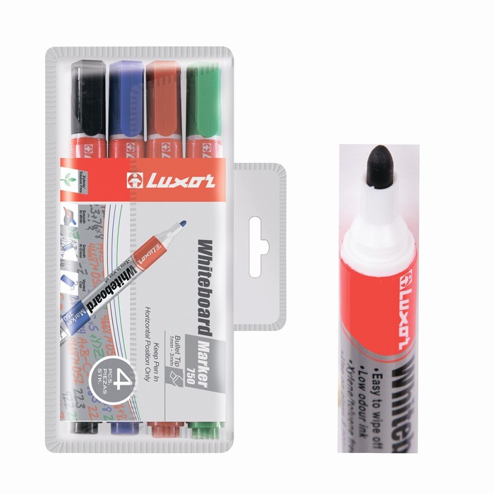 Набор маркеров для доски 4 цвета 3.0 мм Luxor 750 3380/4 WT