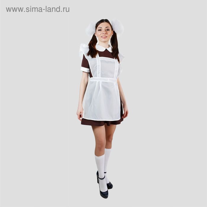 фото Костюм "выпускница", платье, фартук атлас, банты 2 шт, размер 42-44 бока