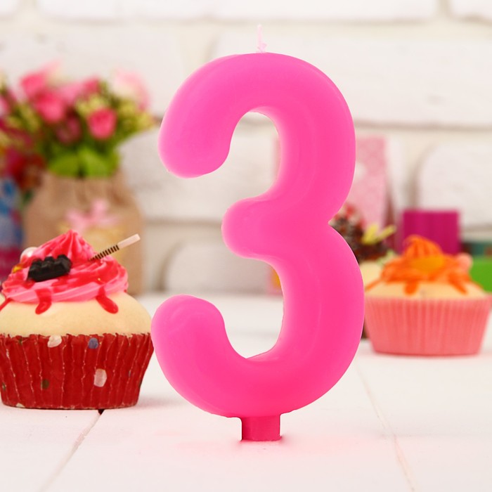 Свеча в торт цифра Дисней 3 "С Днем рождения", Минни Маус