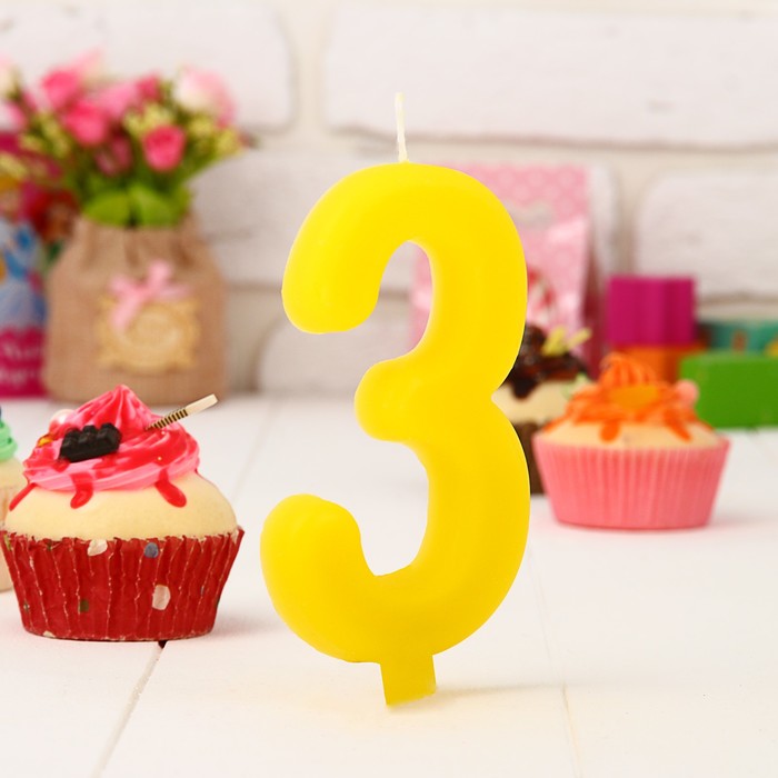Свеча в торт цифра Дисней 3 "С Днем рождения", Микки Маус