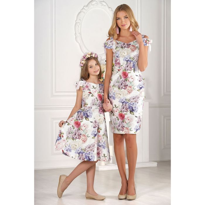 Платье для девочки family look разноцветное, р-р 36, рост 122 см