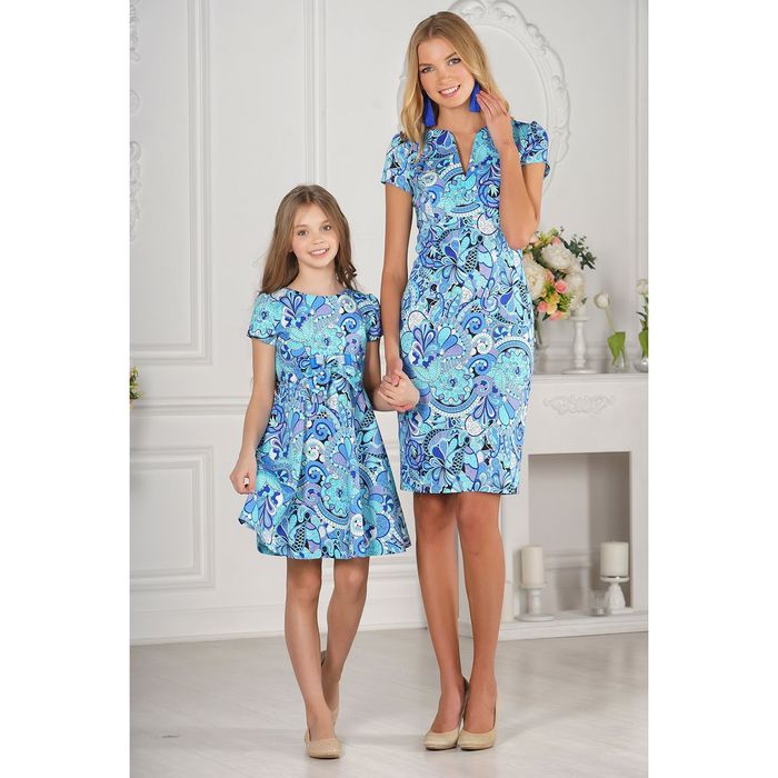 Платье для девочки family look цвет синий, р-р 36, рост 122 см