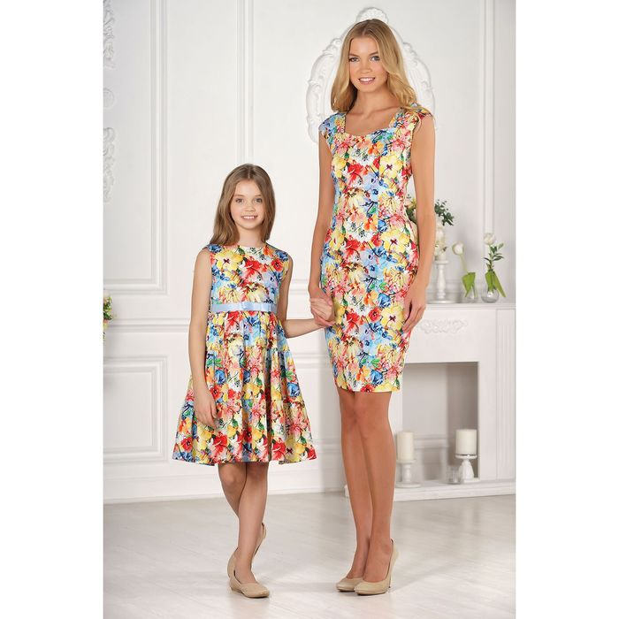 Платье для девочки family look разноцветное, р-р 40, рост 146 см