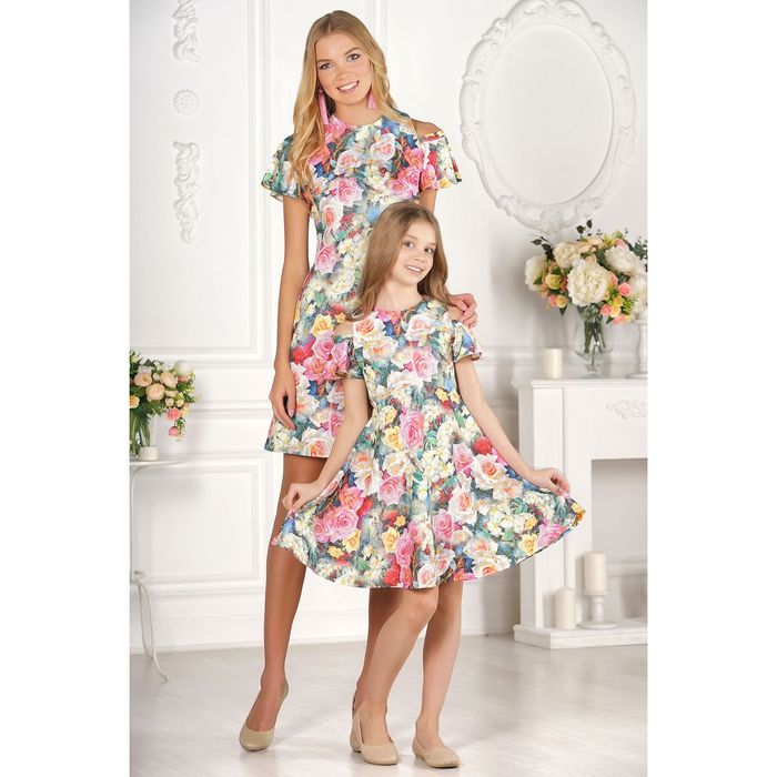 Платье для девочки family look разноцветное, р-р 28, рост 98 см