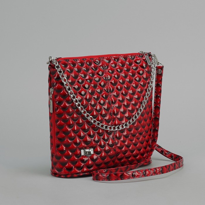 Сумка женская, отдел на молнии, наружный карман, длинный ремень, цвет красный