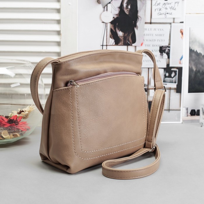 Сумка женская на молнии, 1 отдел, 2 наружных кармана, регулируемый ремень, цвет коричневый