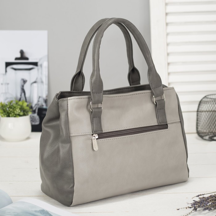 Сумка женская на молнии, 2 отдела, наружный карман, цвет серый