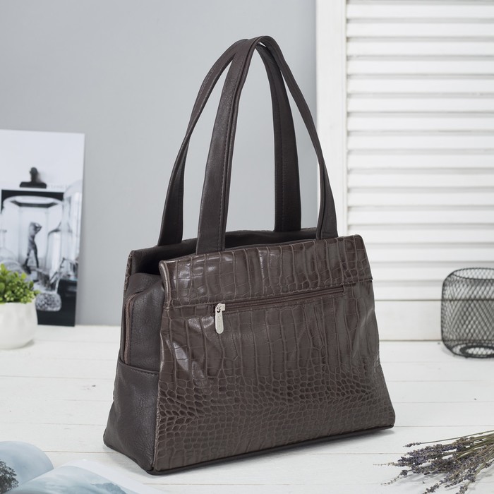 Сумка женская на молнии, 1 отдел, наружный карман, цвет коричневый